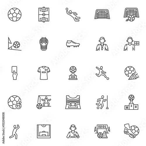 Soccer game line icons set