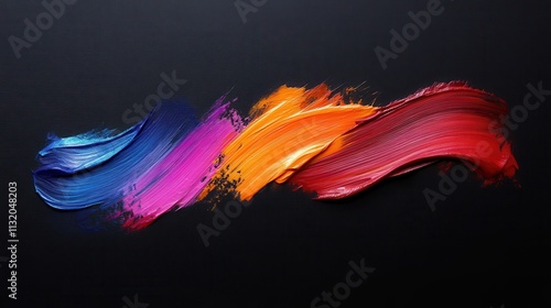 Vibrant blue, pink, orange, and red paint strokes on black. Ideal for artistic, creative, or design projects needing bold color. photo