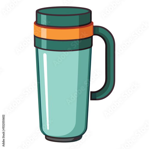 Teal Travel Mug with Orange Band, Insulated Coffee Cup.