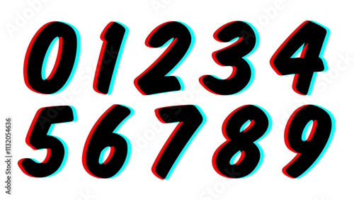 Schilderij op canvas Set of Numbers 0-9, Retro 3D theme