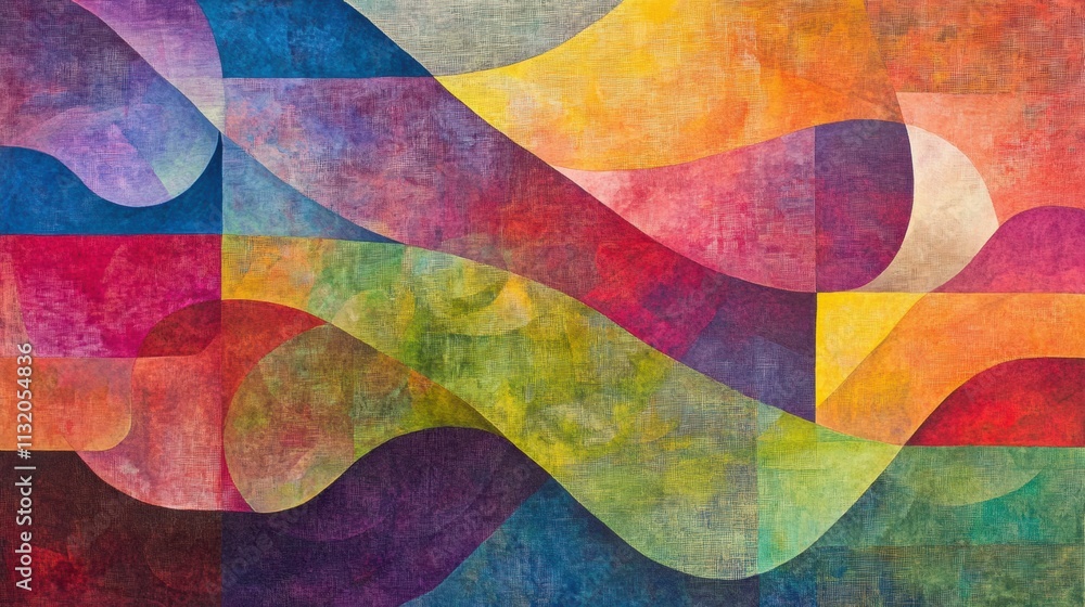 Fototapeta premium Layered abstract design with dynamic geometric patterns in vibrant rainbow hues