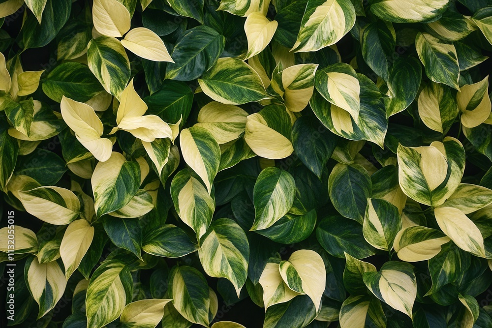 Fototapeta premium Lush green leaves with variegated patterns.
