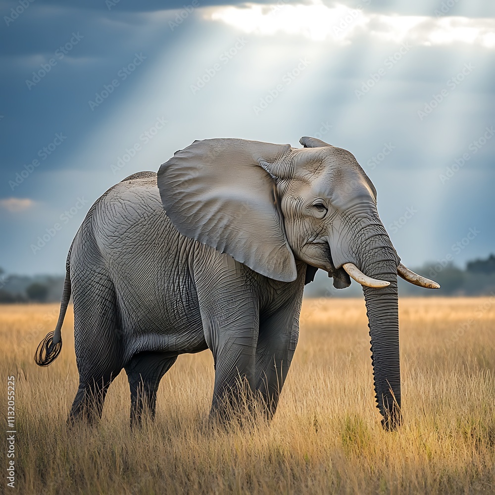 Fototapeta premium Majestic African Elephant in Golden Grassland