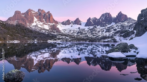 Peaceful Lake and Snowy Mountain Sunrise for New Beginnings, Fresh Start and Sunrise Themes, New Year's day, New Year's Eve 