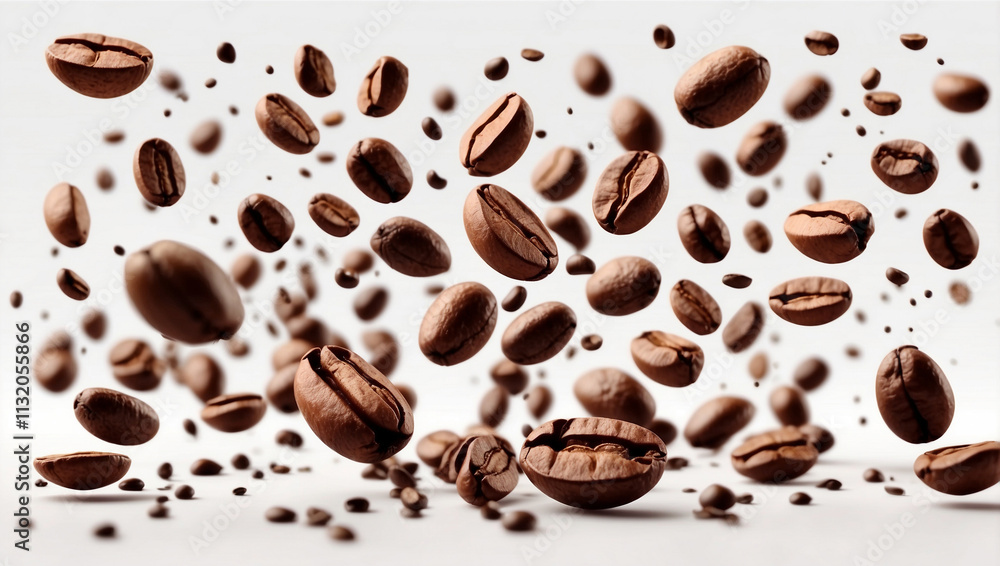 Obraz premium Falling Coffee Beans on White Background
