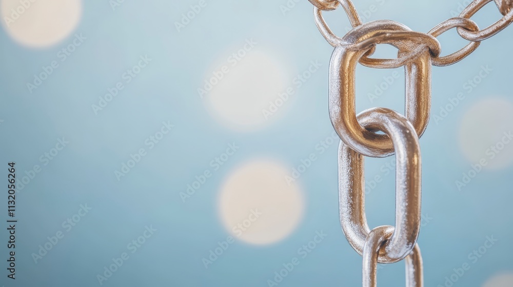 Obraz premium Close up Metal Chain Links Interlocking Security Strength Connection