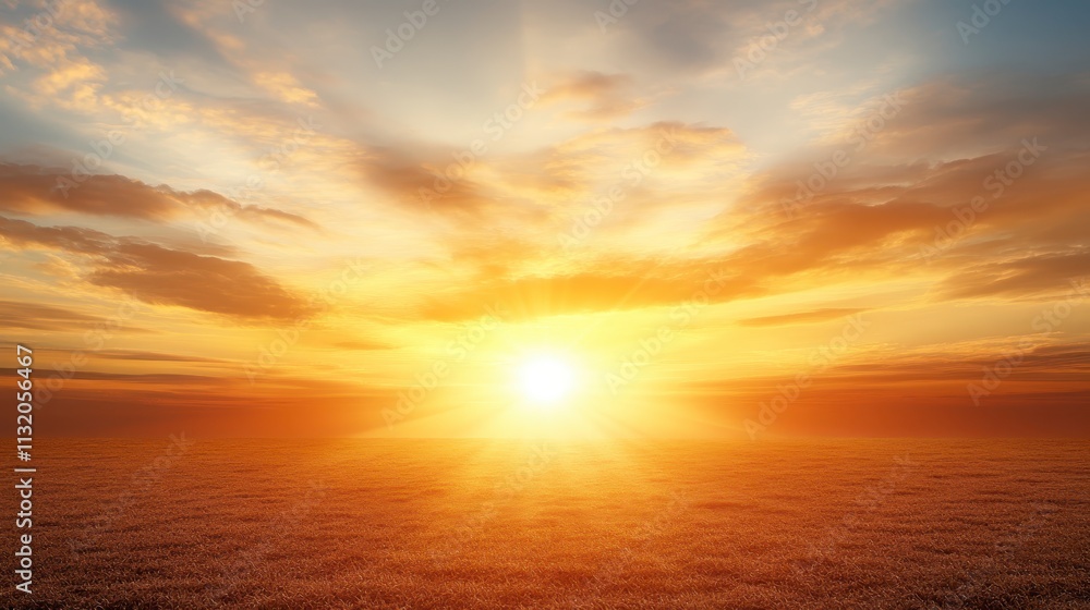 Fototapeta premium Golden Sunset over Serene Field Nature Landscape Sunrise Sky Dawn Peace