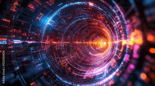 Wallpaper Mural Abstract digital tunnel with glowing neon lights and swirling data streams. Torontodigital.ca