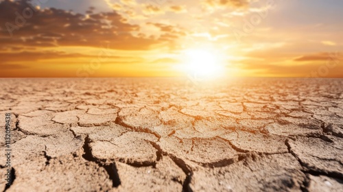 Drought Cracked Earth Sunset Landscape Dry Soil Desert Arid Land Climate Change Global Warming photo