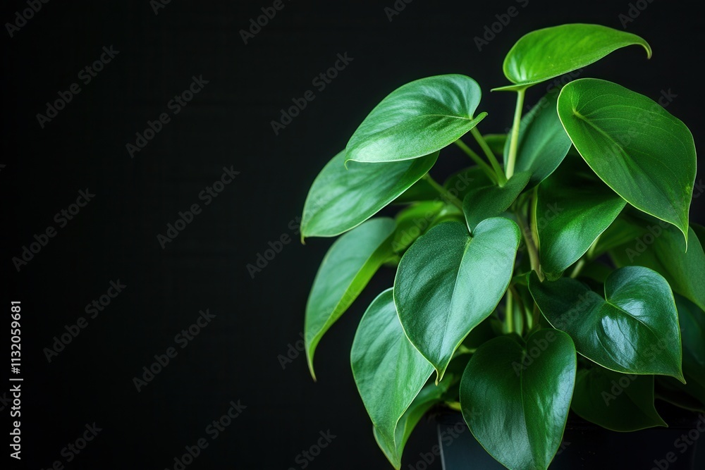Fototapeta premium Lush green plant against a dark background.