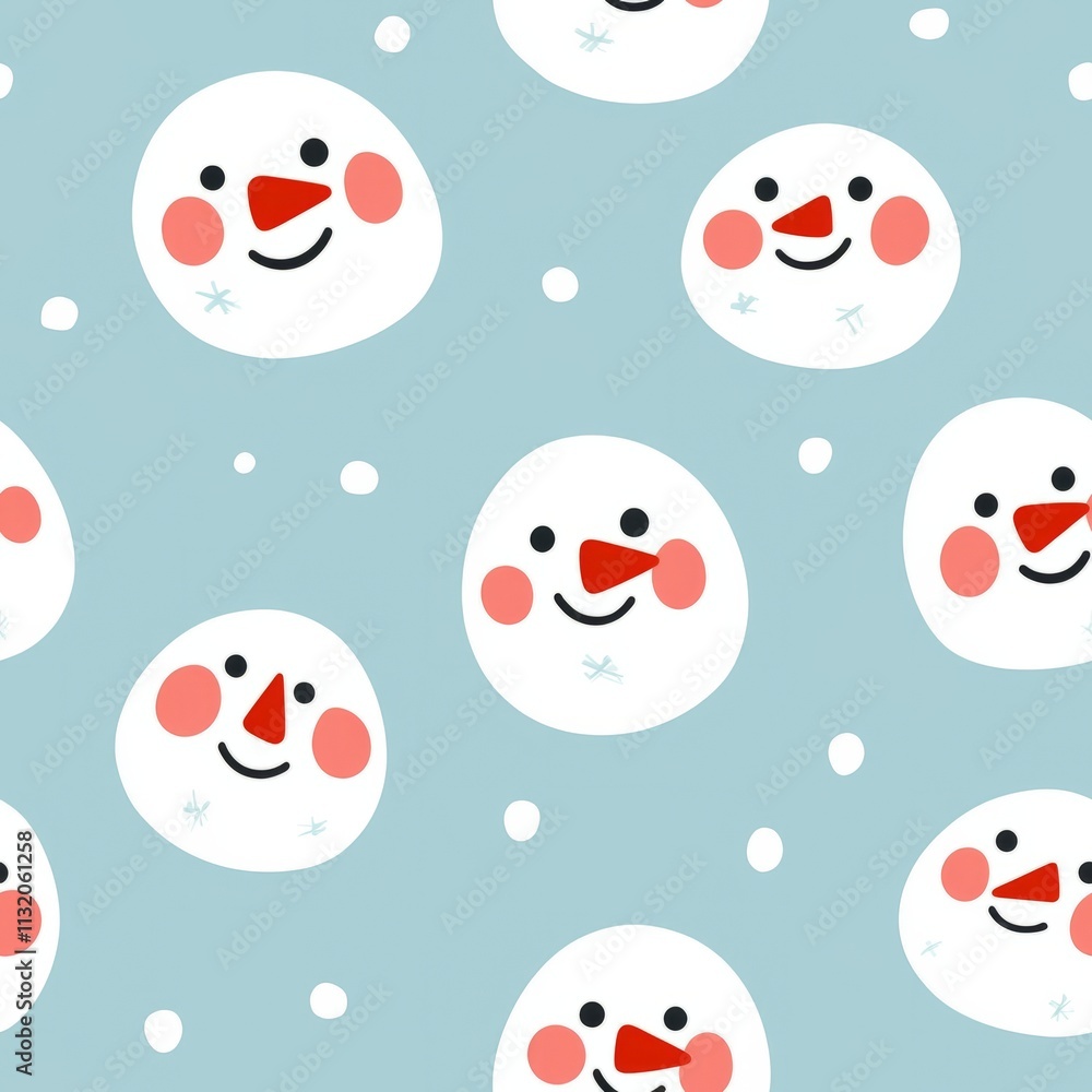 Fototapeta premium Seamless pattern of snowman faces with rosy cheeks
