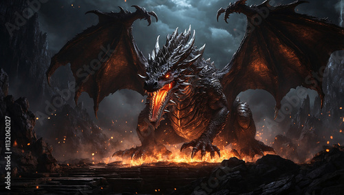 Giant Dragon Breathing Fire
