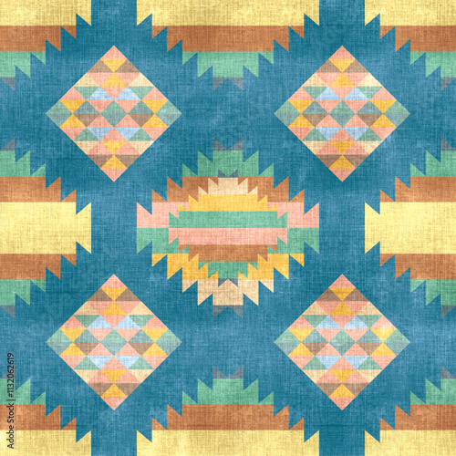  Navajo tribal vector seamless pattern. Native American ornament. Ethnic South Western decor style. Boho geometric ornament. Vector seamless pattern. Mexican blanket, rug. Woven carpet illustration
