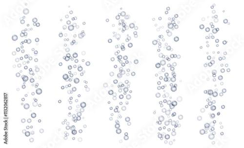 Underwater fizzing bubbles, soda or champagne carbonated drink, sparkling water. Effervescent drink. Aquarium, sea, ocean bubbles vector illustration.