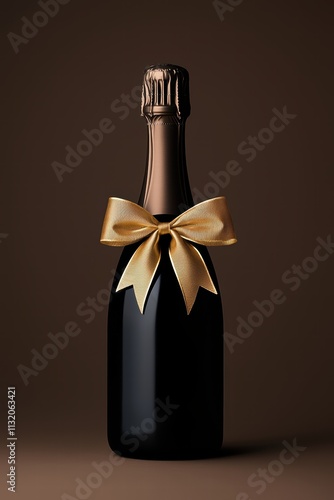 Elegant champagne bottle adorned with a golden bow, perfect for celebrations and special occasions.