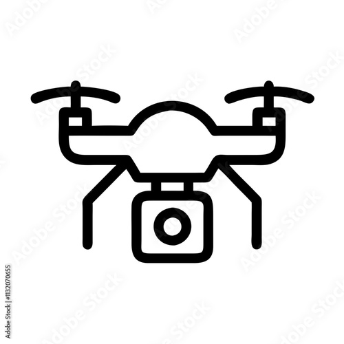 Drone icon, quadcopter symbol, line art design, black and white, transparent background
