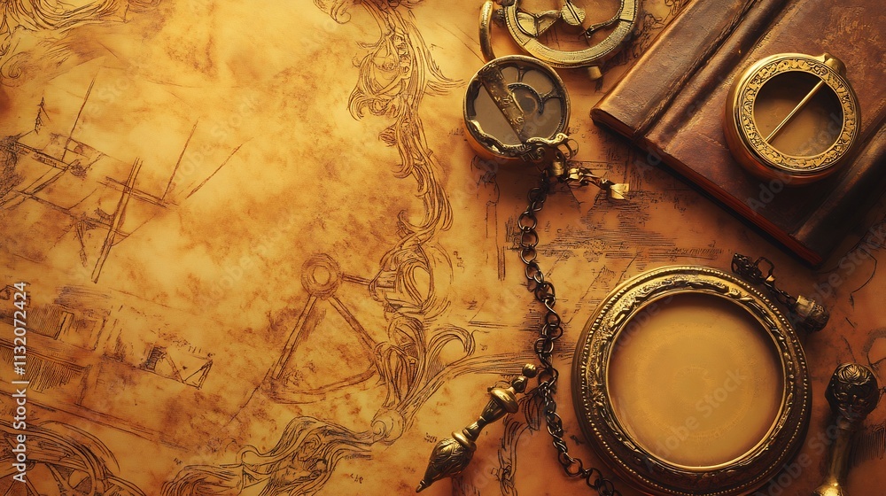 Fototapeta premium Antique Nautical Instruments and Vintage Map: A Treasure Trove of Exploration History