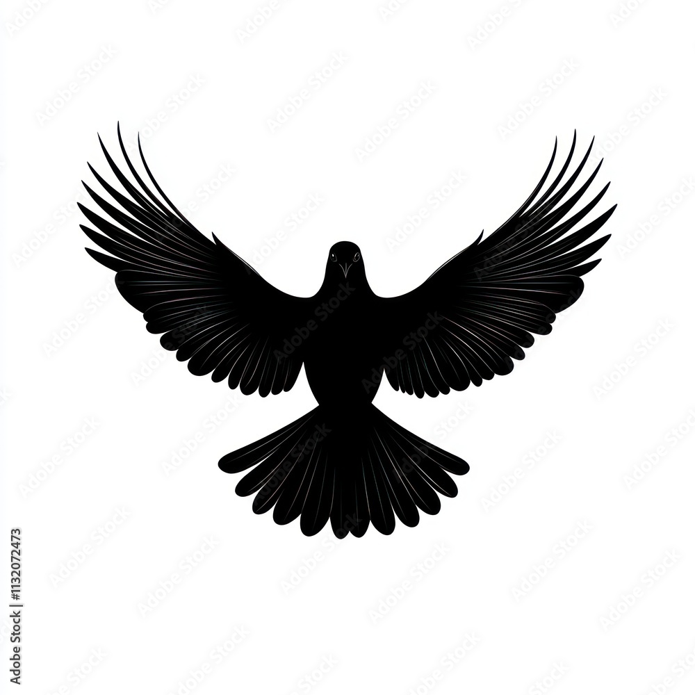 Obraz premium Black bird silhouette with wings spread wide.