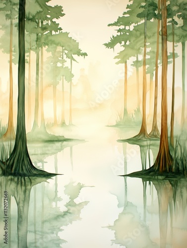 Enchanting Swamp: Cypress & Fog in Watercolor