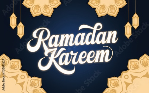 Elegant Ramadan Kareem Greeting with Lanterns and Decorative Patterns photo