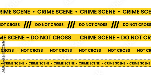 Yellow crime scene tape on a transparent background. Police yellow and black warning tape. Not cross area tape.