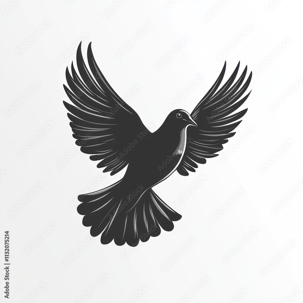 Obraz premium Black dove in flight, wings spread wide.