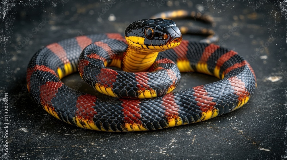 Obraz premium Coral snake in red black and yellow a tropical forest exploration close-up