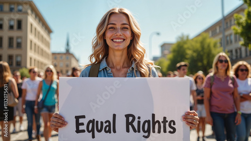 Wallpaper Mural Woman holding "Equal Rights" sign during a march Torontodigital.ca