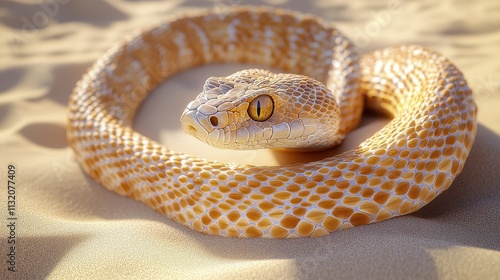 Sandy desert environment with a slithering sidewinder rattlesnake photo