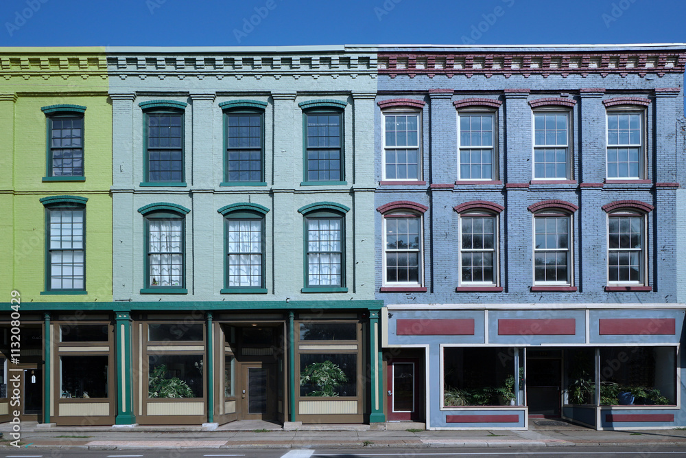 Obraz premium Colorful 19th century small town main street buildings