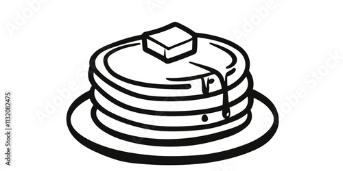 Icon of pancakes with butter and syrup on a plate representing breakfast and deliciousness,transparent background 
