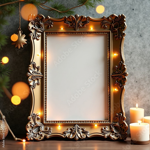 Christmas decor black photo frame greeting card mockup