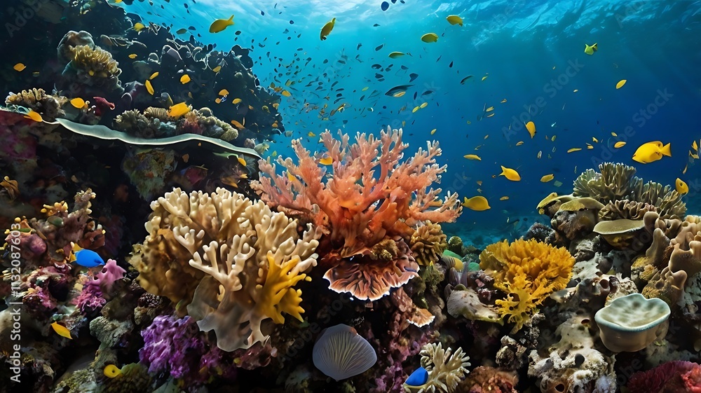 Obraz premium Vibrant Coral Reef teeming with colorful fish and diverse marine life