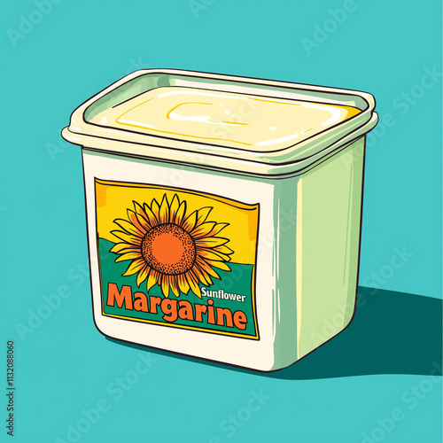 Sunflower margarine tub illustration on turquoise background