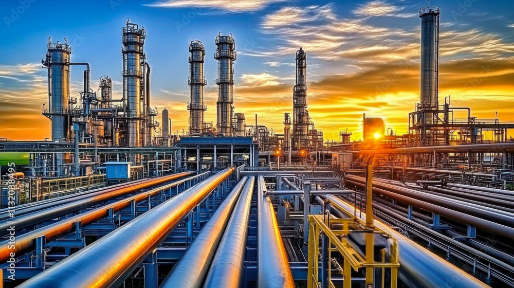 Fototapeta premium Oil refinery at sunset time