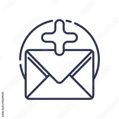 Envelope with plus sign symbolizes email list growth and subscriber addition.