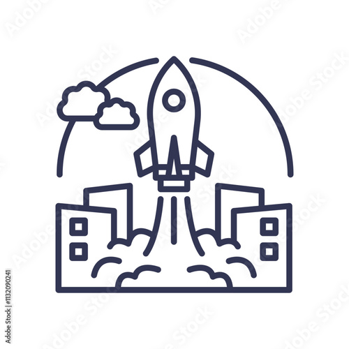 Rocket launching from city symbolizes rapid growth and innovation.