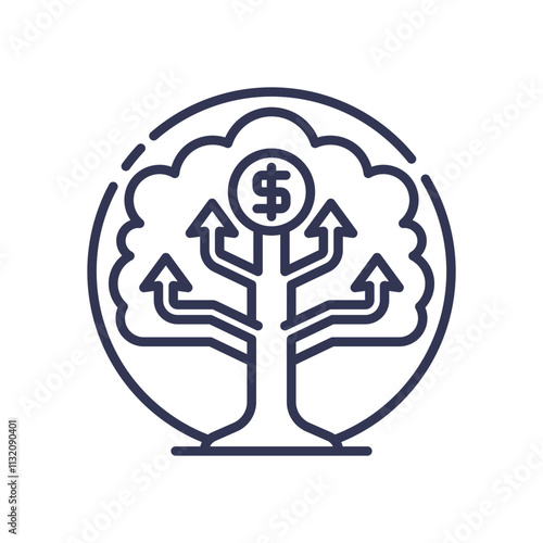Tree with dollar sign symbolizes Series B funding growth.
