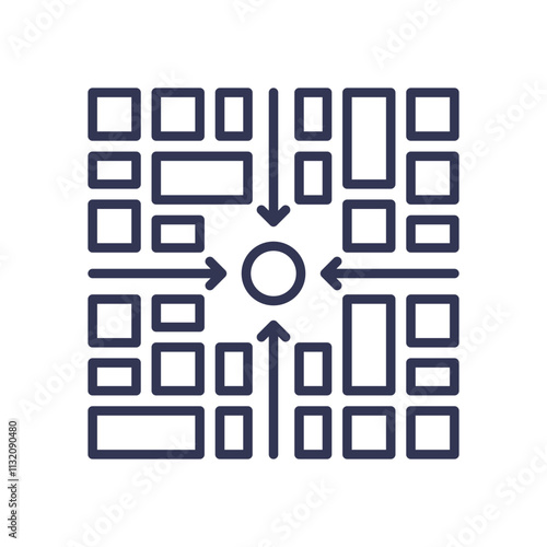 Grid layout with central roundabout, symbolizing urban planning and efficient traffic flow.