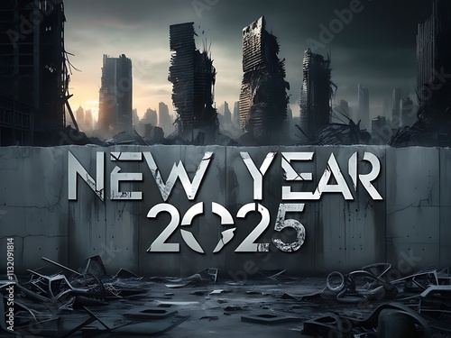 New Year Two Thousand Twenty Five Post Apocalyptic Cityscape photo