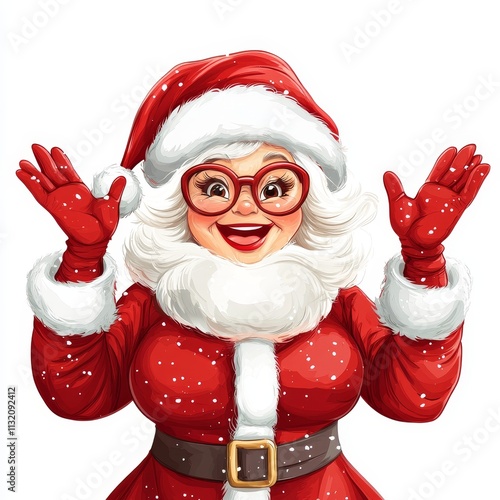 Cheerful woman dressed as Santa Claus, spreading joy and holiday spirit with bright festive colors and a big smile. photo