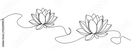 lotus illustration of a flower line art style vector with transparent background editable stroke.