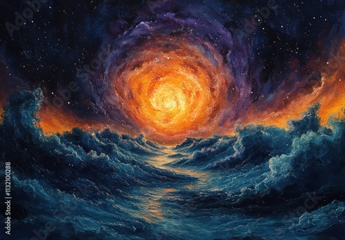 Vibrant Nebula Swirls in Cosmic Landscape Deep Space Galaxy Stars Night Sky