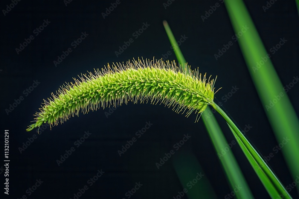 Fototapeta premium Close-up of a green plant with elongated spike structure.