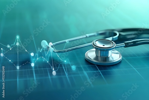 Medical Stethoscope on Digital Healthcare Interface with EKG Line, Healthcare and Medical Technology