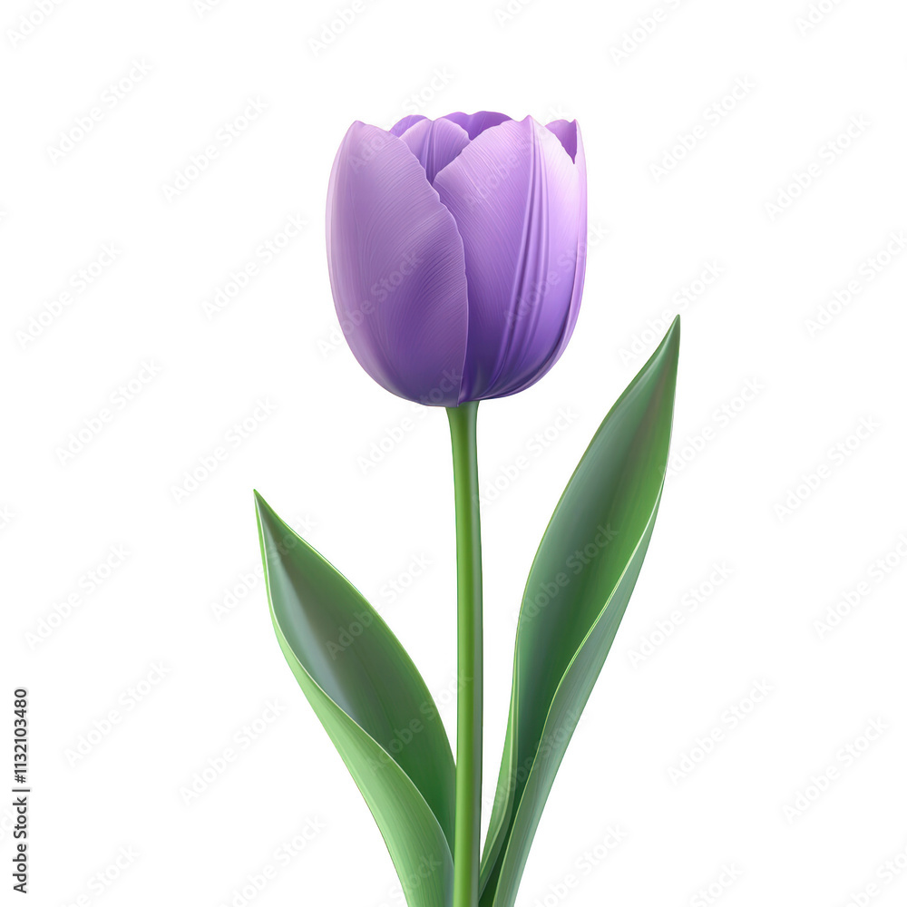 Fototapeta premium Elegant purple tulip with green leaves