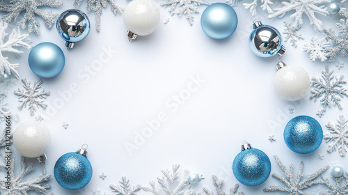 Christmas background with blue and white balls.