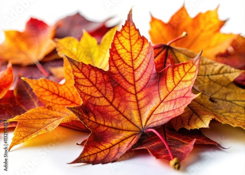 Close-up autumn leaf photography: isolated maple leaves showcase Thanksgiving's rich colors on a pristine white. photo