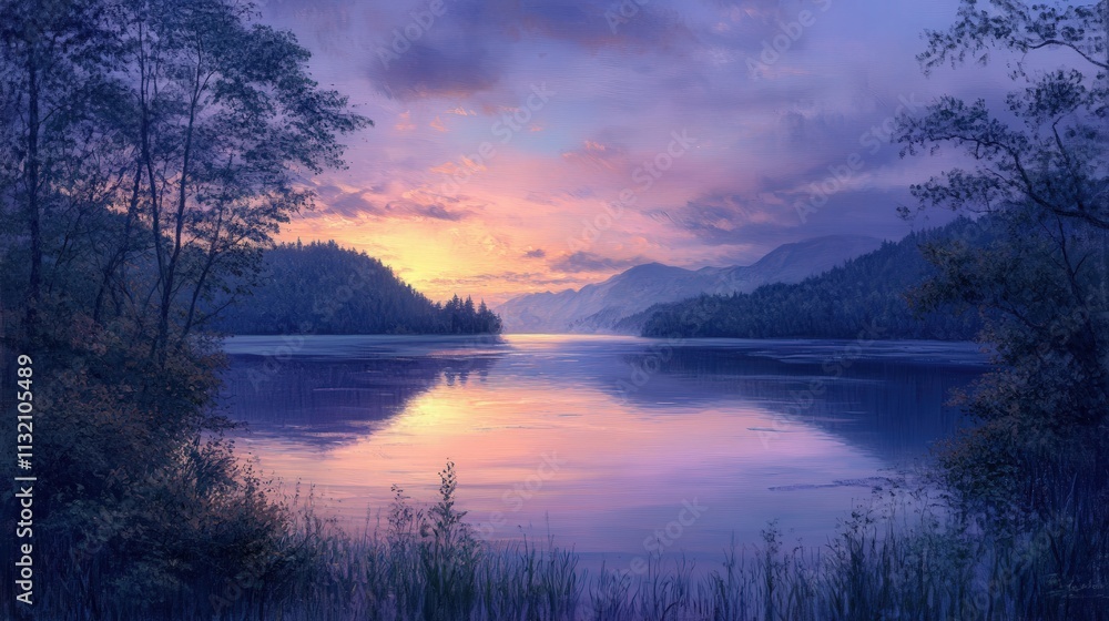 custom made wallpaper toronto digitalThe fading light of the evening sky casts a serene glow over the lake