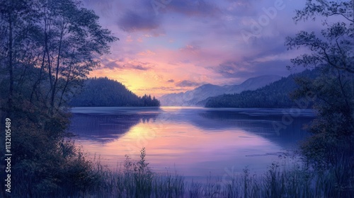 Wallpaper Mural The fading light of the evening sky casts a serene glow over the lake Torontodigital.ca